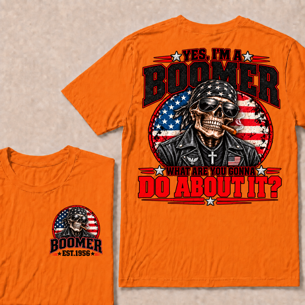 Yes I'm A Boomer What Are You Gonna Do About It Custom EST Year Skull American Flag T-Shirt