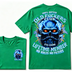 100% Bitter Old Fuckers Club Still Kicking Lifetime Member No Rules No Filters EST.Year Blue Lightning Beard Skull Double Sided Print T-Shirt