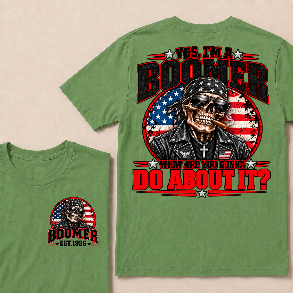 Yes I'm A Boomer What Are You Gonna Do About It Custom EST Year Skull American Flag T-Shirt