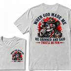 Custom EST Year When God Made Me He Grinned And Said This'll Be Fun Western Cowboy Skull Patriotic T-Shirt