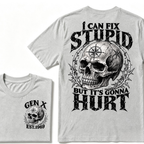 Gen X EST.Year Skull Compass I Can Fix Stupid But It's Gonna Hurt Vintage Graphic T-Shirt