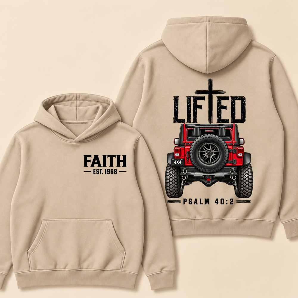 Lifted Faith 4x4 Jeep Hoodie | Custom Est Year Christian Off-Road Hoodie