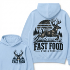Fast Food Wild & Free Deer Hunting Hoodie EST.Year Vintage Buck Hunter Forest Graphic Hoodie