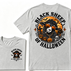 Black Sheep Of Halloween EST.Year Cool Sheep Sunglasses Pumpkin Graveyard Print T‑Shirt Retro Halloween Graphic Tee