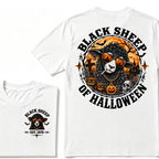 Black Sheep Of Halloween EST.Year Cool Sheep Sunglasses Pumpkin Graveyard Print T‑Shirt Retro Halloween Graphic Tee