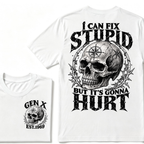 Gen X EST.Year Skull Compass I Can Fix Stupid But It's Gonna Hurt Vintage Graphic T-Shirt