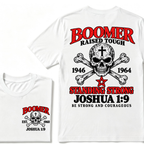 Men's Crew Neck T-Shirt Boomer Raised Tough 1946-1964 Joshua 1:9 Skull Cross Graphic Tee Front & Back Print Casual Short Sleeve Top