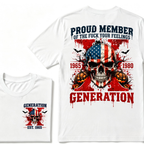 Gen X Proud Member Generation X 1965-1980 EST.Year American Flag Skull Halloween Pumpkin Print T-shirt, Patriotic Retro Gen X Graphic Tee