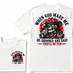 Custom EST Year When God Made Me He Grinned And Said This'll Be Fun Western Cowboy Skull Patriotic T-Shirt