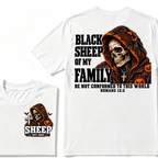 Black Sheep Of My Family Halloween Skull Hooded T-Shirt, Be Not Conformed To This World Romans 12:2 Christian EST.Year Pumpkin Bat Print Graphic Tee