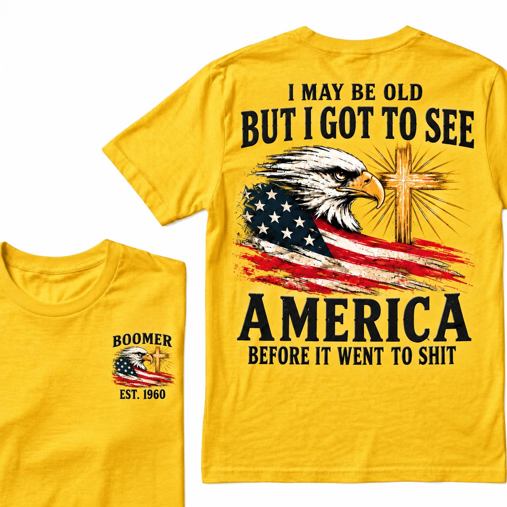 Boomer EST.Year I May Be Old But I Got To See America Vintage Eagle USA Flag T-Shirt