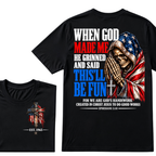When God Made Me He Grinned And Said This'll Be Fun EST.Year American Flag Praying Skull T-Shirt, Ephesians 2:10 Christian Patriotic Graphic Tee