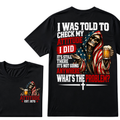 I Was Told To Check My Attitude American Flag Skeleton Beer Cross EST.Year Double Sided Print T‑Shirt
