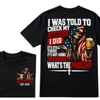 I Was Told To Check My Attitude American Flag Skeleton Beer Cross EST.Year Double Sided Print T‑Shirt