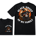 Black Sheep Of My Family EST.Year Halloween Witch Sheep T-Shirt, Pumpkin Bat Moon Spooky Front Back Print Graphic Tee