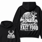 Fast Food Wild & Free Deer Hunting Hoodie EST.Year Vintage Buck Hunter Forest Graphic Hoodie