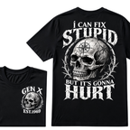 Gen X EST.Year Skull Compass I Can Fix Stupid But It's Gonna Hurt Vintage Graphic T-Shirt