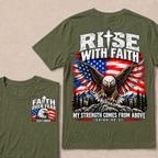 Rise With Faith My Strength Comes From Above Isaiah 40:31 Faith Over Fear EST.Year American Eagle Flag Double Sided Print T-Shirt