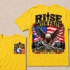 Rise With Faith My Strength Comes From Above Isaiah 40:31 Faith Over Fear EST.Year American Eagle Flag Double Sided Print T-Shirt