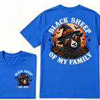 Black Sheep Of My Family EST.Year Halloween Witch Sheep T-Shirt, Pumpkin Bat Moon Spooky Front Back Print Graphic Tee