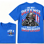 Gen X EST.Year In My Defense I Was Left Unsupervised Soldier Skull American Flag Graphic T-Shirt