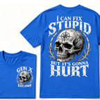 Gen X EST.Year Skull Compass I Can Fix Stupid But It's Gonna Hurt Vintage Graphic T-Shirt