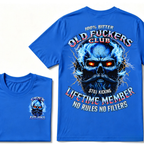 100% Bitter Old Fuckers Club Still Kicking Lifetime Member No Rules No Filters EST.Year Blue Lightning Beard Skull Double Sided Print T-Shirt