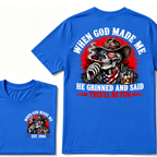 Custom EST Year When God Made Me He Grinned And Said This'll Be Fun Western Cowboy Skull Patriotic T-Shirt