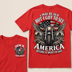 Gen X EST.Year Winged Motorcycle T-Shirt | I May Be Old But I Got To See America Before It Went To Shit