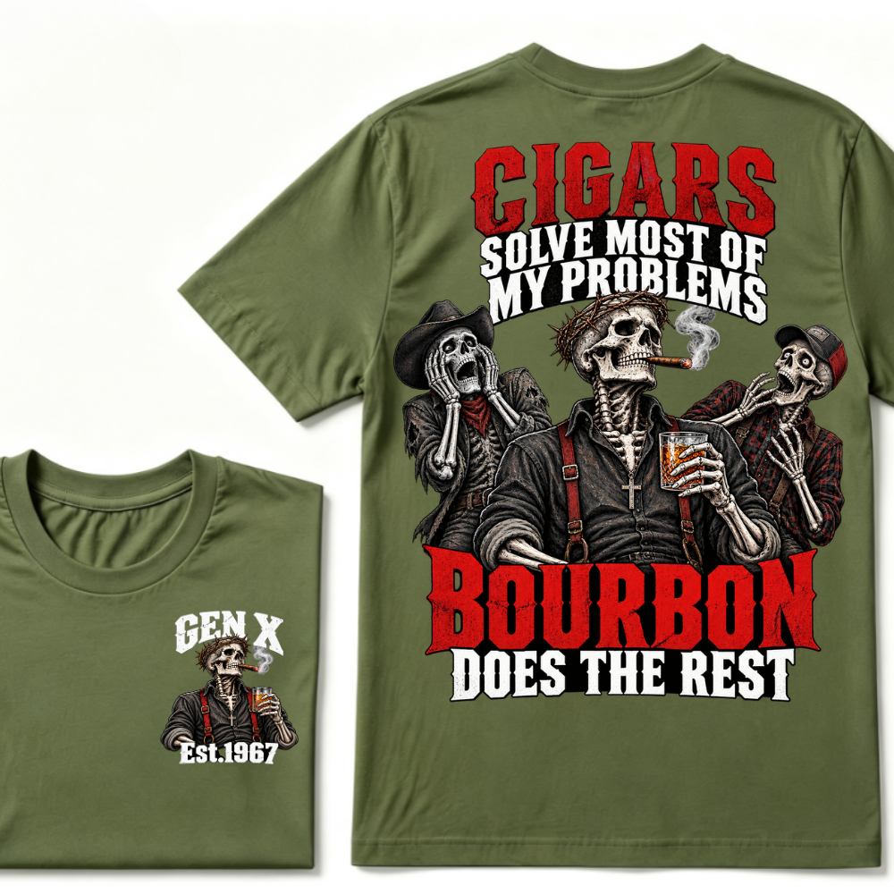 Cigars Solve Most Of My Problems Bourbon Does The Rest Gen X Est.Year T-Shirt