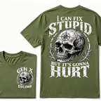 Gen X EST.Year Skull Compass I Can Fix Stupid But It's Gonna Hurt Vintage Graphic T-Shirt