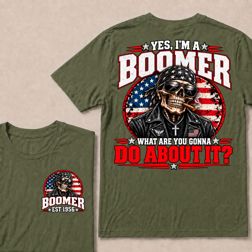 Yes I'm A Boomer What Are You Gonna Do About It Custom EST Year Skull American Flag T-Shirt