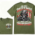 Gen X EST.Year In My Defense I Was Left Unsupervised Soldier Skull American Flag Graphic T-Shirt