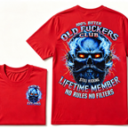 100% Bitter Old Fuckers Club Still Kicking Lifetime Member No Rules No Filters EST.Year Blue Lightning Beard Skull Double Sided Print T-Shirt