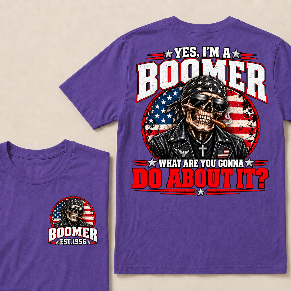 Yes I'm A Boomer What Are You Gonna Do About It Custom EST Year Skull American Flag T-Shirt