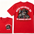 Custom EST Year When God Made Me He Grinned And Said This'll Be Fun Western Cowboy Skull Patriotic T-Shirt
