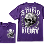 Gen X EST.Year Skull Compass I Can Fix Stupid But It's Gonna Hurt Vintage Graphic T-Shirt