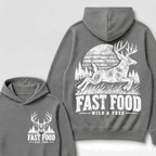Fast Food Wild & Free Deer Hunting Hoodie EST.Year Vintage Buck Hunter Forest Graphic Hoodie