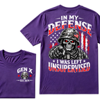 Gen X EST.Year In My Defense I Was Left Unsupervised Soldier Skull American Flag Graphic T-Shirt