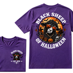 Black Sheep Of Halloween EST.Year Cool Sheep Sunglasses Pumpkin Graveyard Print T‑Shirt Retro Halloween Graphic Tee