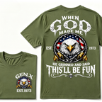 When God Made Me He Grinned And Said This'll Be Fun Gen X EST.Year Eagle American Flag T-Shirt