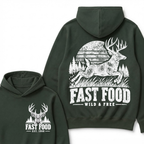 Fast Food Wild & Free Deer Hunting Hoodie EST.Year Vintage Buck Hunter Forest Graphic Hoodie