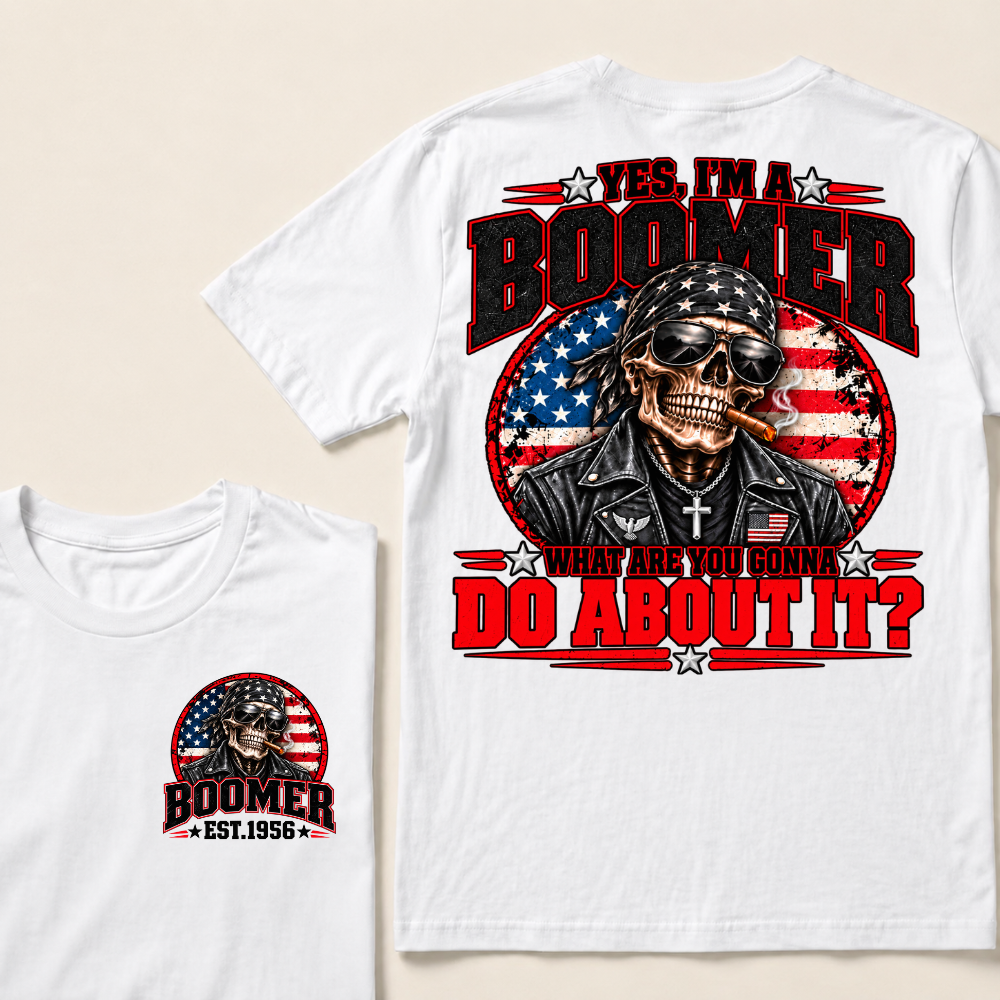 Yes I'm A Boomer What Are You Gonna Do About It Custom EST Year Skull American Flag T-Shirt
