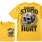 Gen X EST.Year Skull Compass I Can Fix Stupid But It's Gonna Hurt Vintage Graphic T-Shirt