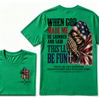 When God Made Me He Grinned And Said This'll Be Fun EST.Year American Flag Praying Skull T-Shirt, Ephesians 2:10 Christian Patriotic Graphic Tee