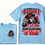 When Someone Calls Me Stubborn I Get This Warm Feeling Inside Because My Work Here Is Done EST.Year Fedora Skeleton Double Sided Print T-Shirt