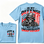 Gen X EST.Year In My Defense I Was Left Unsupervised Soldier Skull American Flag Graphic T-Shirt