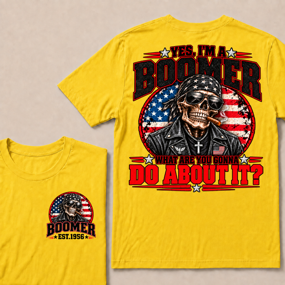 Yes I'm A Boomer What Are You Gonna Do About It Custom EST Year Skull American Flag T-Shirt