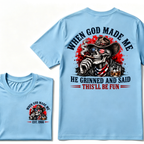 Custom EST Year When God Made Me He Grinned And Said This'll Be Fun Western Cowboy Skull Patriotic T-Shirt