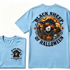 Black Sheep Of Halloween EST.Year Cool Sheep Sunglasses Pumpkin Graveyard Print T‑Shirt Retro Halloween Graphic Tee